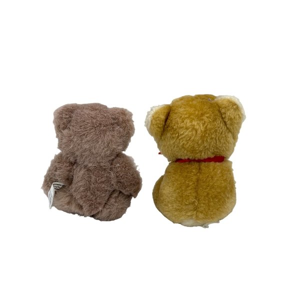 Set of 2 Mini Brown Bears Stuffed Animal Plush 1- articulated and 1 with Red Bow - Picture 2 of 6